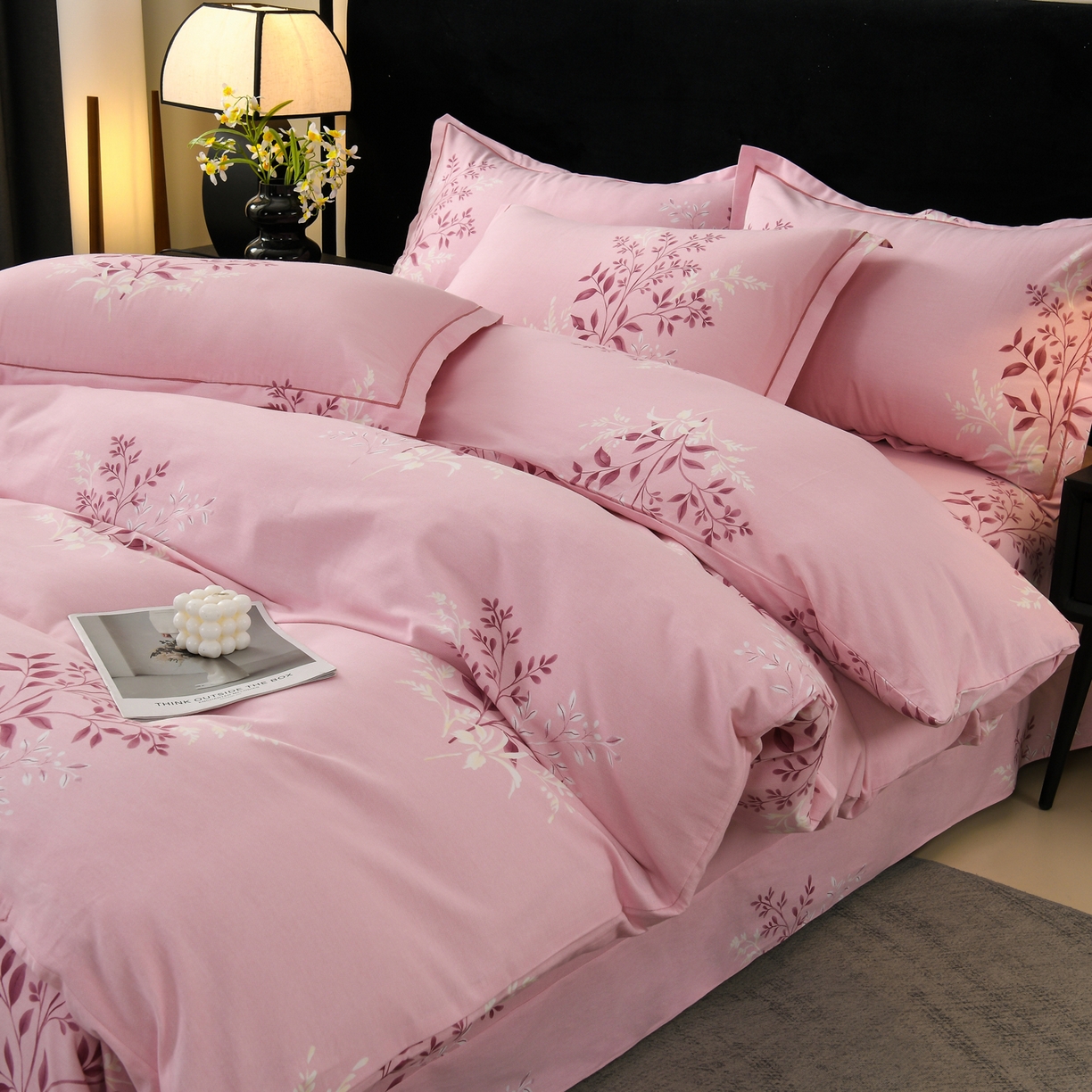 91家纺网 家纺一手货源 找家纺 润淳家居 2025新款百分百全棉磨毛四件套 漫日之夏 粉