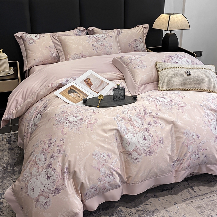 91家纺网 家纺一手货源 找家纺 娇逸家居 2025新款100支新疆长绒棉纯棉数码印花全棉四件套（专版花型） 伊芙琳-粉