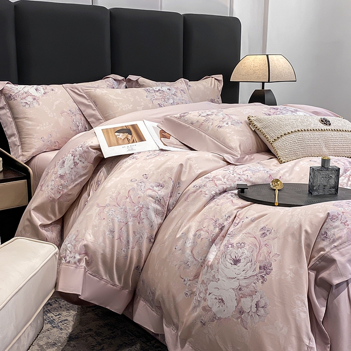 91家纺网 家纺一手货源 找家纺 娇逸家居 2025新款100支新疆长绒棉纯棉数码印花全棉四件套（专版花型） 伊芙琳-粉