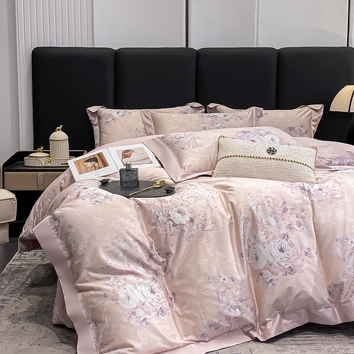 91家纺网 家纺一手货源 找家纺 娇逸家居 2025新款100支新疆长绒棉纯棉数码印花全棉四件套（专版花型） 伊芙琳-粉