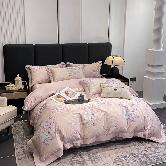 91家纺网 家纺一手货源 找家纺 娇逸家居 2025新款100支新疆长绒棉纯棉数码印花全棉四件套（专版花型） 伊芙琳-粉