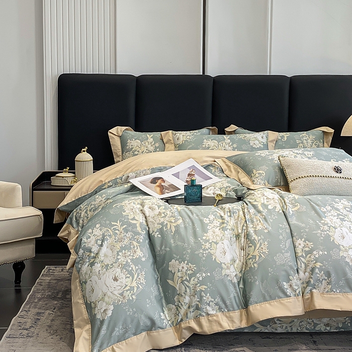 91家纺网 家纺一手货源 找家纺 娇逸家居 2025新款100支新疆长绒棉纯棉数码印花全棉四件套（专版花型） 伊芙琳-绿