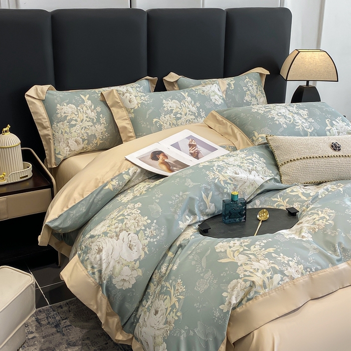 91家纺网 家纺一手货源 找家纺 娇逸家居 2025新款100支新疆长绒棉纯棉数码印花全棉四件套（专版花型） 伊芙琳-绿