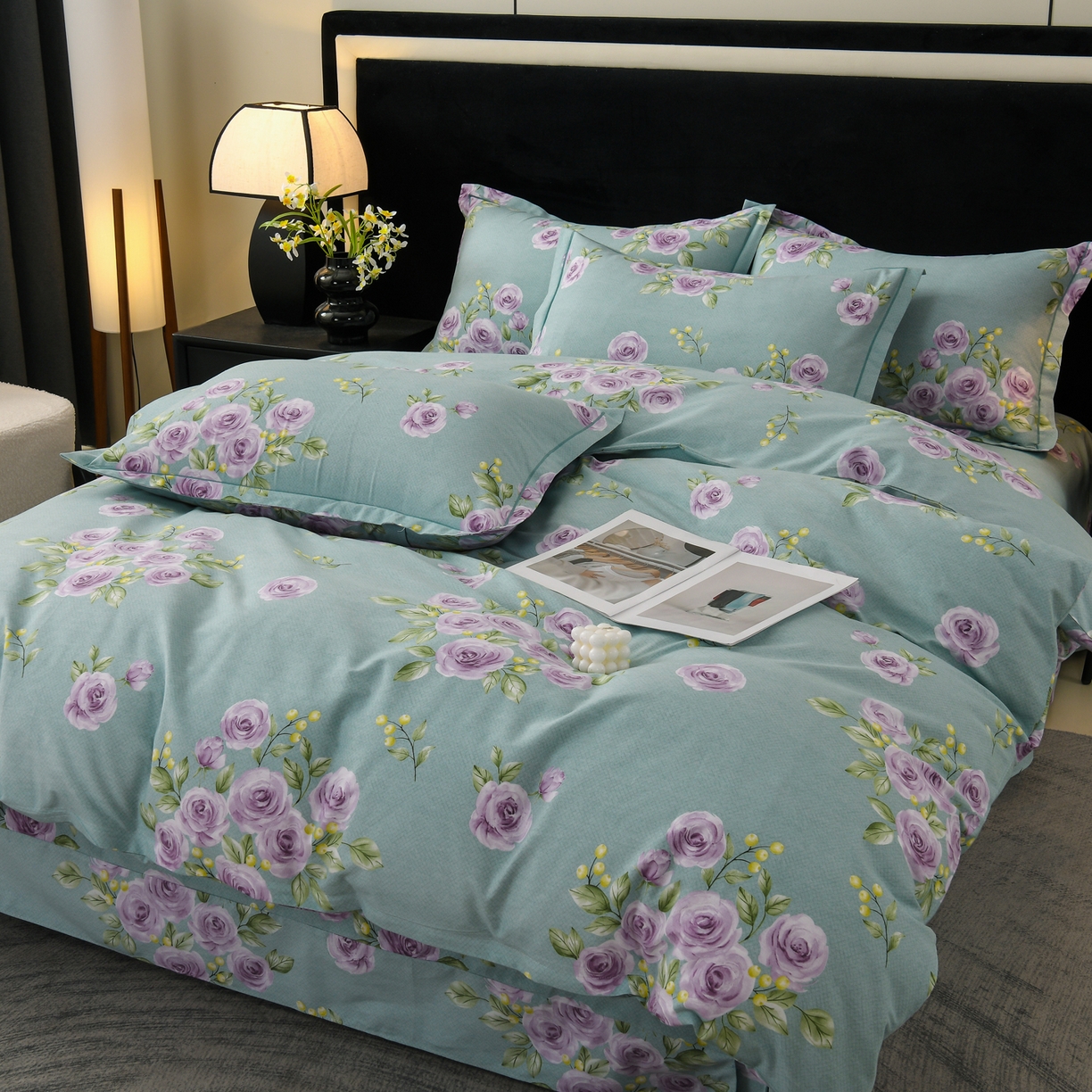 润淳家居 2025新款百分百全棉磨毛四件套 倾世花颜 绿