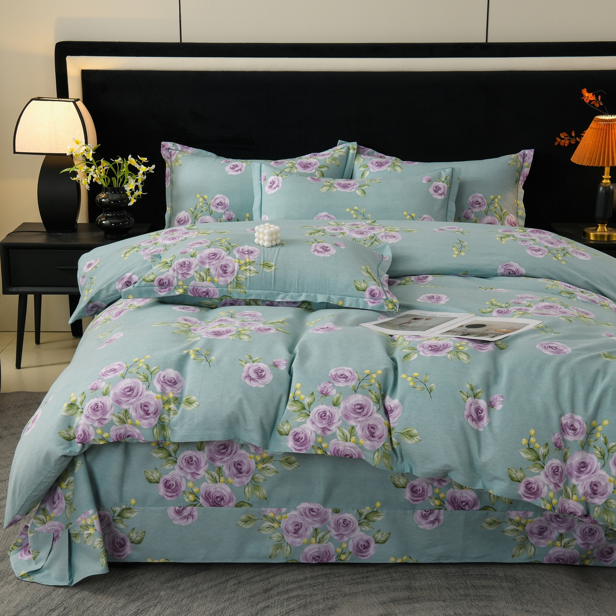 91家纺网 家纺一手货源 找家纺 润淳家居 2025新款百分百全棉磨毛四件套 倾世花颜 绿