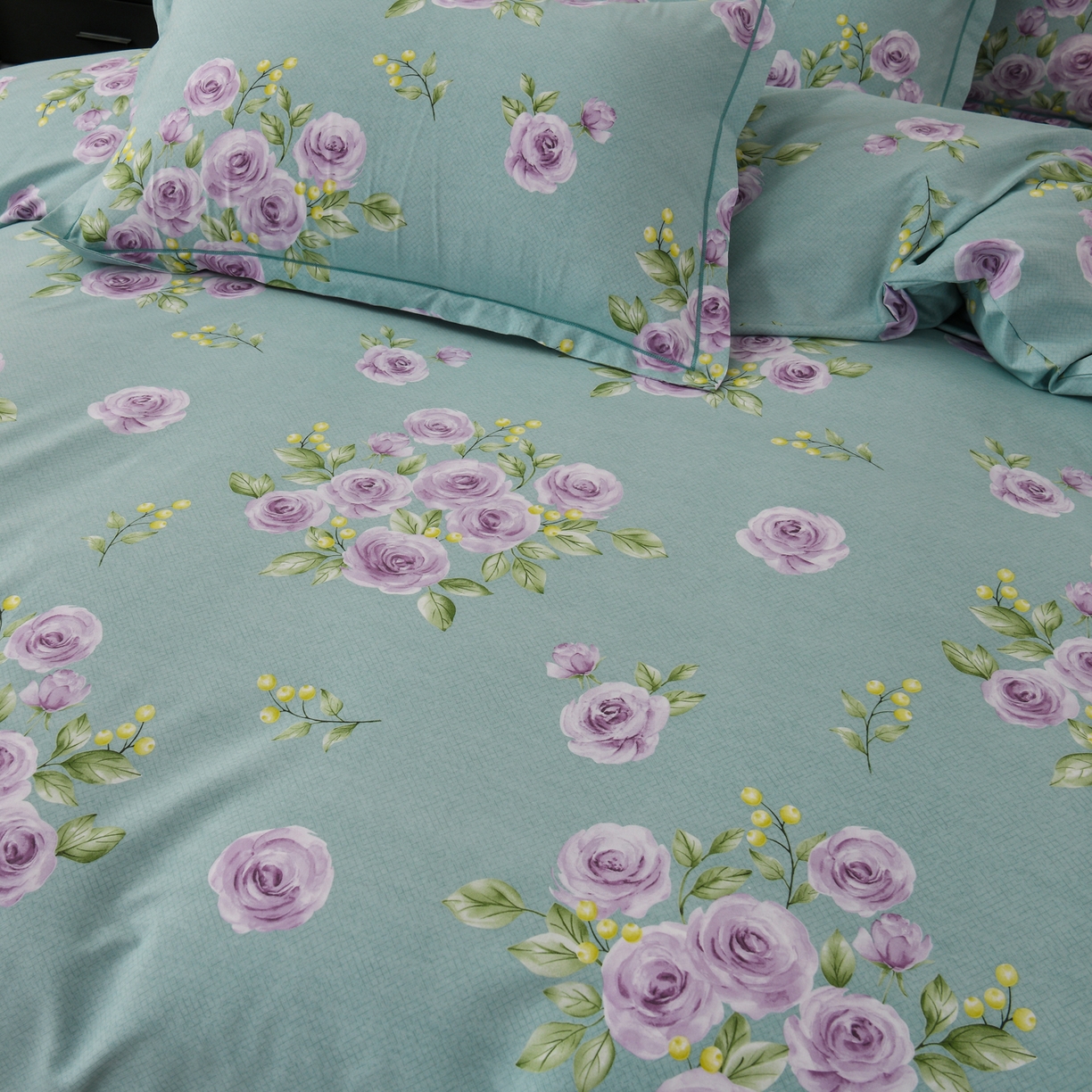 91家纺网 家纺一手货源 找家纺 润淳家居 2025新款百分百全棉磨毛四件套 倾世花颜 绿