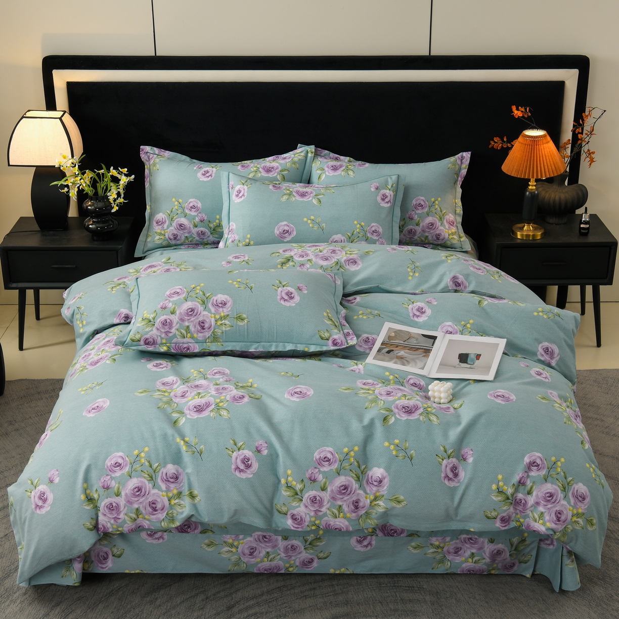 91家纺网 家纺一手货源 找家纺 润淳家居 2025新款百分百全棉磨毛四件套 倾世花颜 绿