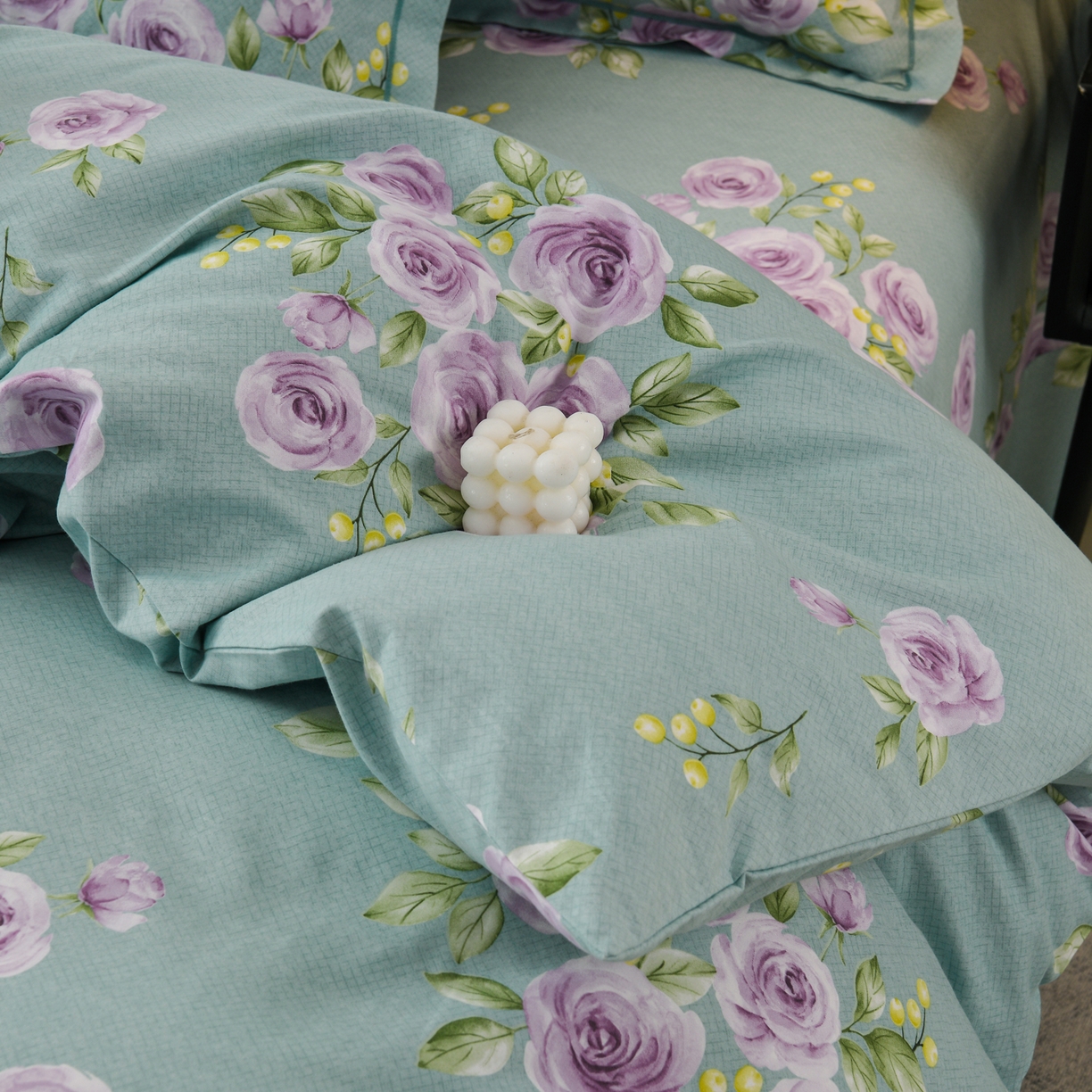 91家纺网 家纺一手货源 找家纺 润淳家居 2025新款百分百全棉磨毛四件套 倾世花颜 绿