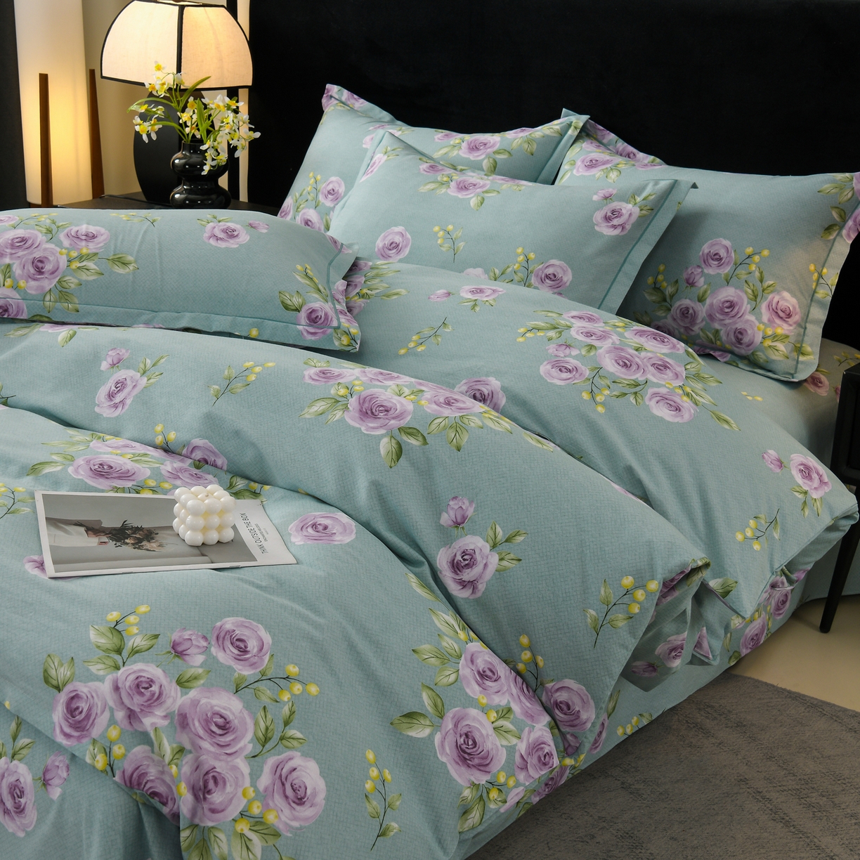 91家纺网 家纺一手货源 找家纺 润淳家居 2025新款百分百全棉磨毛四件套 倾世花颜 绿