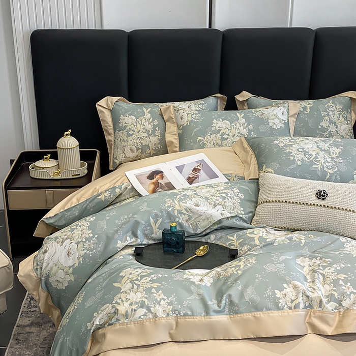 91家纺网 家纺一手货源 找家纺 娇逸家居 2025新款100支新疆长绒棉纯棉数码印花全棉四件套（专版花型） 伊芙琳-绿