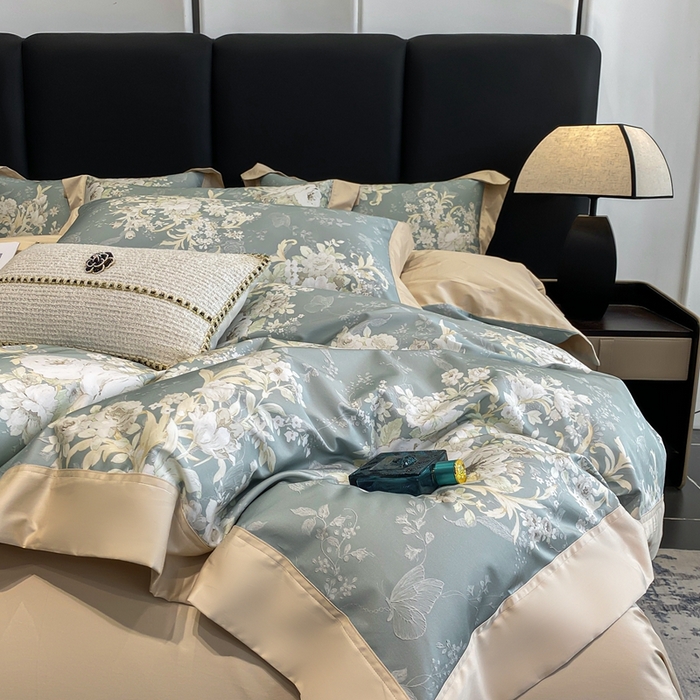 91家纺网 家纺一手货源 找家纺 娇逸家居 2025新款100支新疆长绒棉纯棉数码印花全棉四件套（专版花型） 伊芙琳-绿