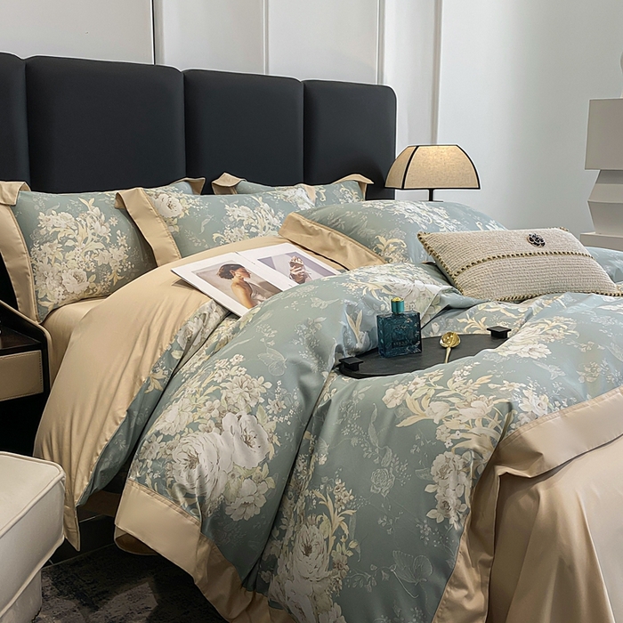91家纺网 家纺一手货源 找家纺 娇逸家居 2025新款100支新疆长绒棉纯棉数码印花全棉四件套（专版花型） 伊芙琳-绿