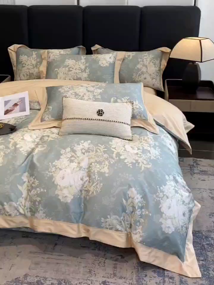 91家纺网 家纺一手货源 找家纺 娇逸家居 2025新款100支新疆长绒棉纯棉数码印花全棉四件套（专版花型） 伊芙琳-绿