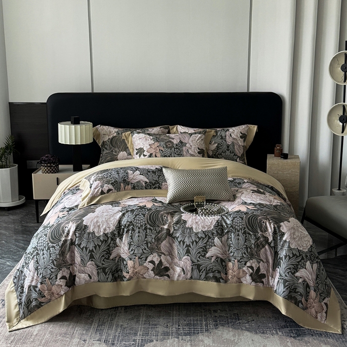 91家纺网 家纺一手货源 找家纺 （总）娇逸家居 2025新款铂金天丝棉磨毛数码印花系列四件套