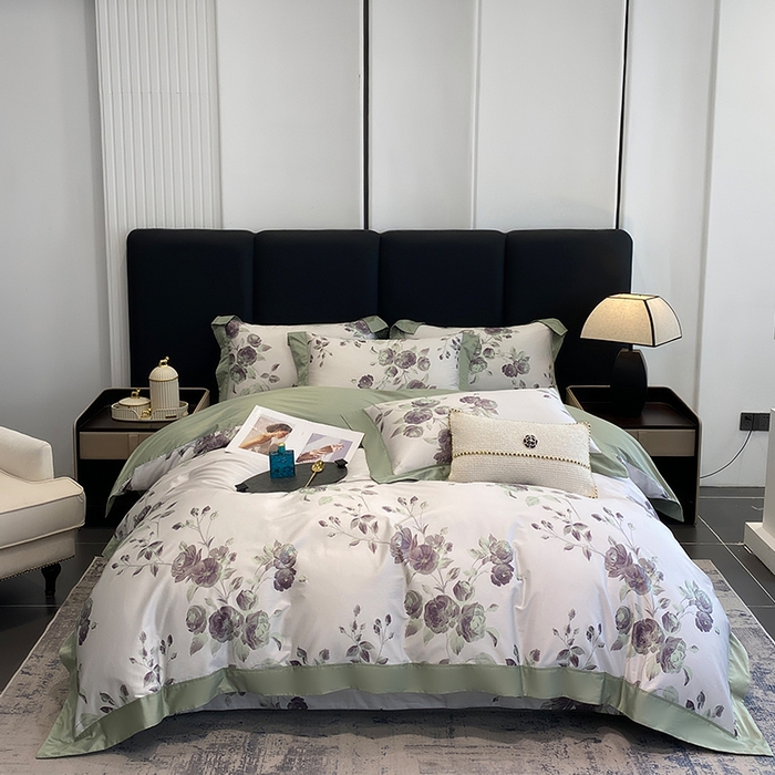 91家纺网 家纺一手货源 找家纺 娇逸家居 2025新款100支新疆长绒棉纯棉数码印花全棉四件套（专版花型） 依恋-绿