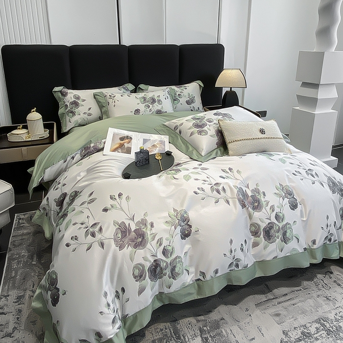 91家纺网 家纺一手货源 找家纺 娇逸家居 2025新款100支新疆长绒棉纯棉数码印花全棉四件套（专版花型） 依恋-绿