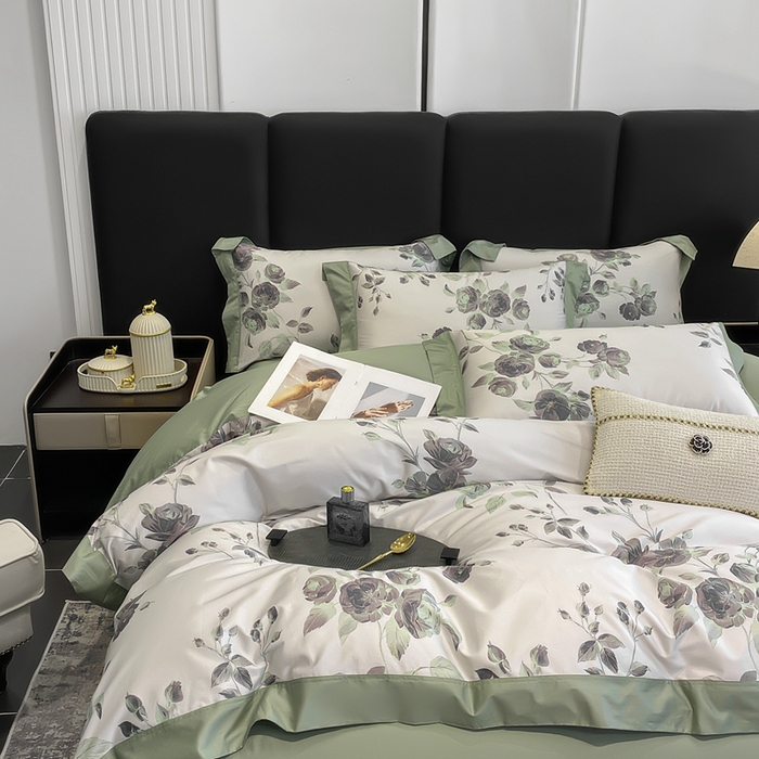 91家纺网 家纺一手货源 找家纺 娇逸家居 2025新款100支新疆长绒棉纯棉数码印花全棉四件套（专版花型） 依恋-绿