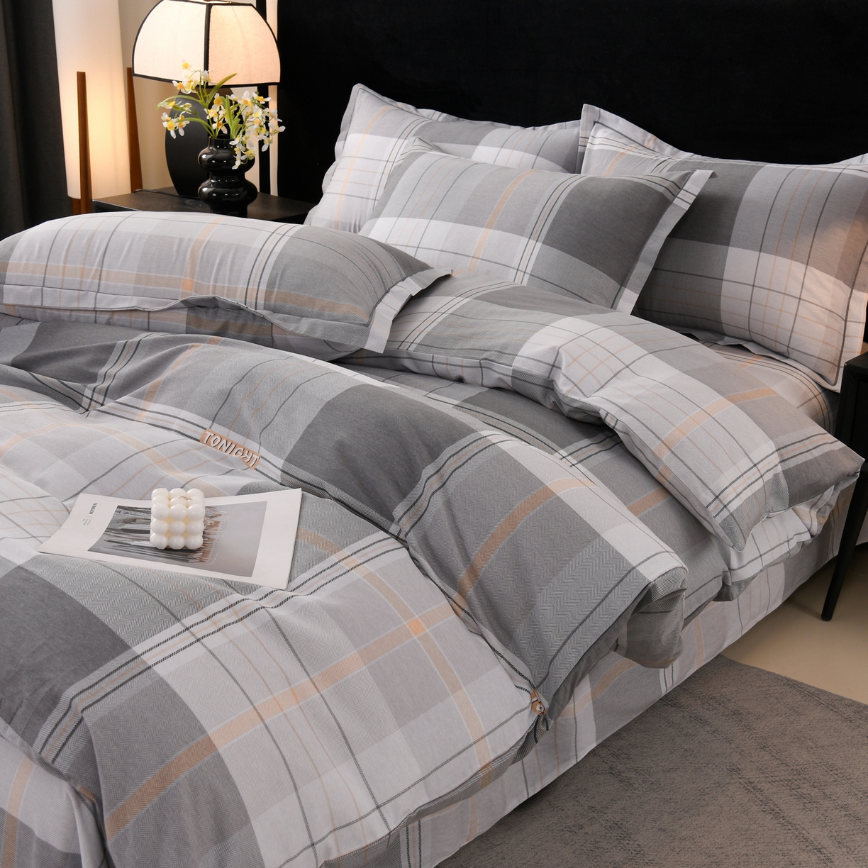 91家纺网 家纺一手货源 找家纺 润淳家居 2025新款百分百全棉磨毛四件套 赛普斯 灰