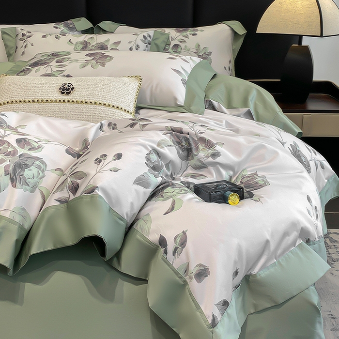 91家纺网 家纺一手货源 找家纺 娇逸家居 2025新款100支新疆长绒棉纯棉数码印花全棉四件套（专版花型） 依恋-绿