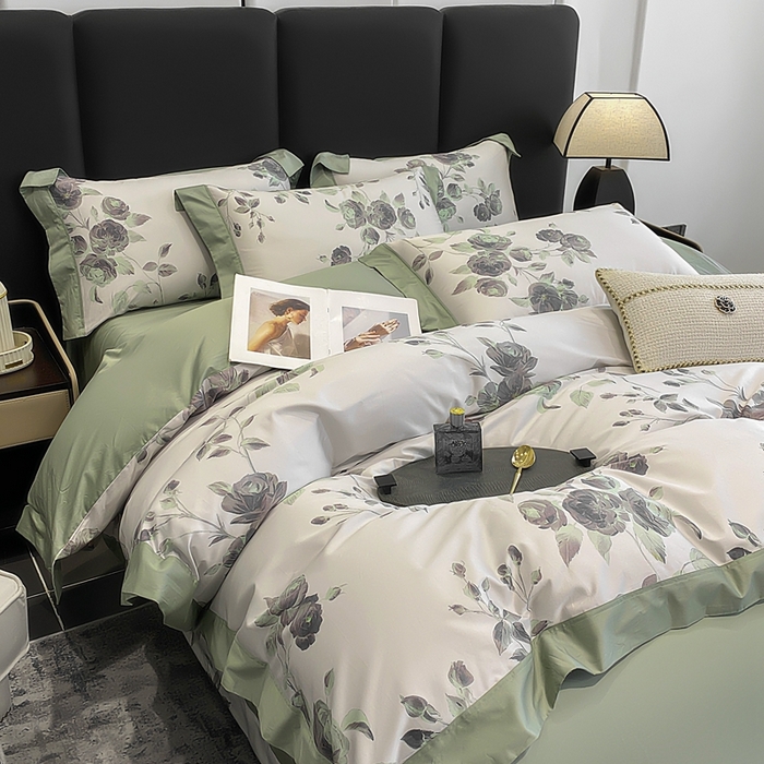 91家纺网 家纺一手货源 找家纺 娇逸家居 2025新款100支新疆长绒棉纯棉数码印花全棉四件套（专版花型） 依恋-绿