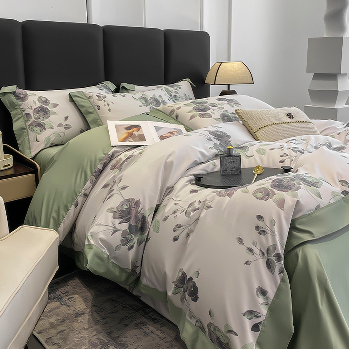 91家纺网 家纺一手货源 找家纺 娇逸家居 2025新款100支新疆长绒棉纯棉数码印花全棉四件套（专版花型） 依恋-绿