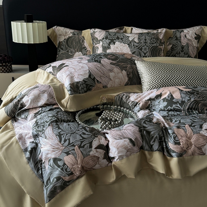 娇逸家居 2025新款铂金天丝棉磨毛数码印花系列四件套 馥郁