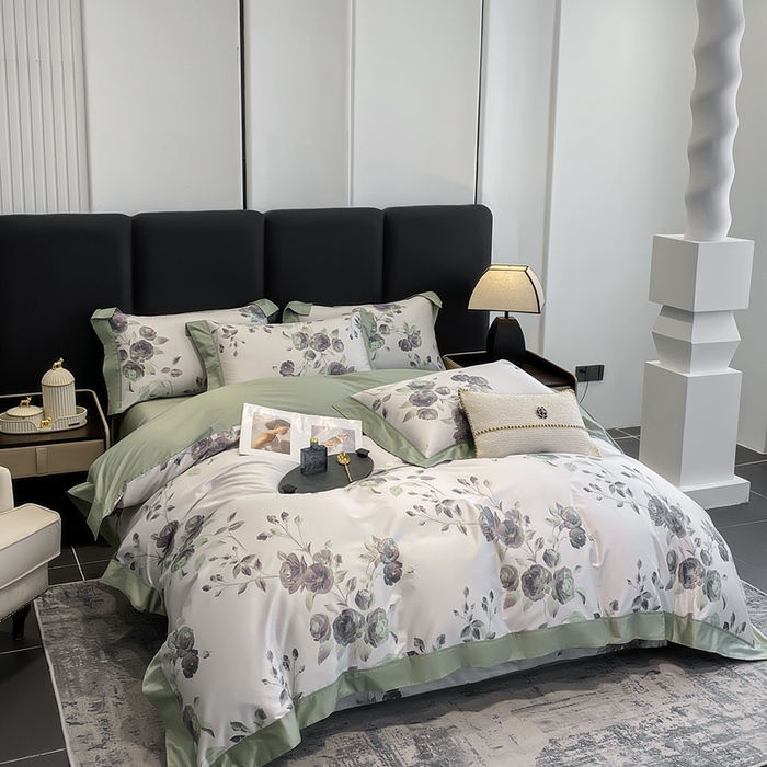 91家纺网 家纺一手货源 找家纺 娇逸家居 2025新款100支新疆长绒棉纯棉数码印花全棉四件套（专版花型） 依恋-绿