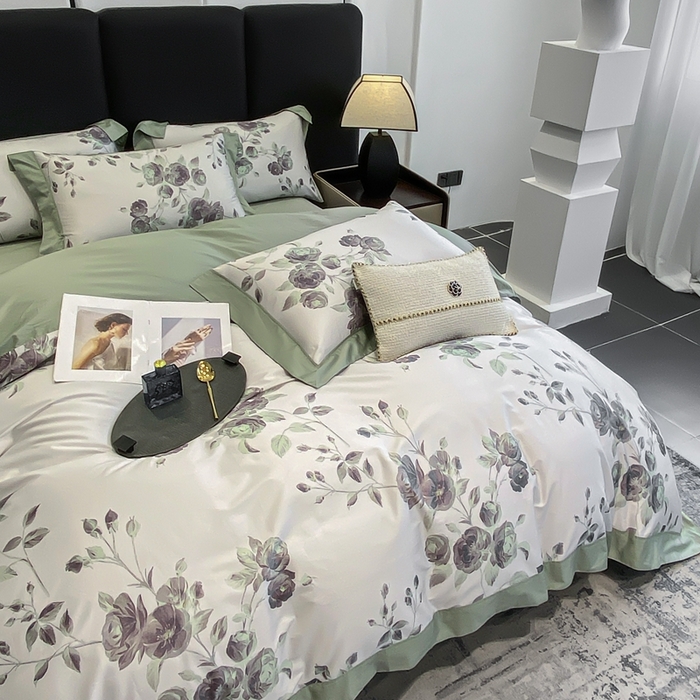 91家纺网 家纺一手货源 找家纺 娇逸家居 2025新款100支新疆长绒棉纯棉数码印花全棉四件套（专版花型） 依恋-绿