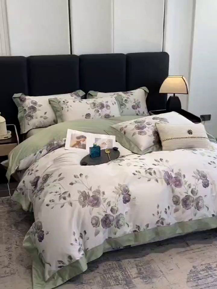 91家纺网 家纺一手货源 找家纺 娇逸家居 2025新款100支新疆长绒棉纯棉数码印花全棉四件套（专版花型） 依恋-绿