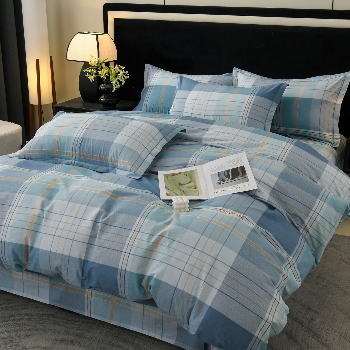 润淳家居 2025新款百分百全棉磨毛四件套 赛普斯 蓝