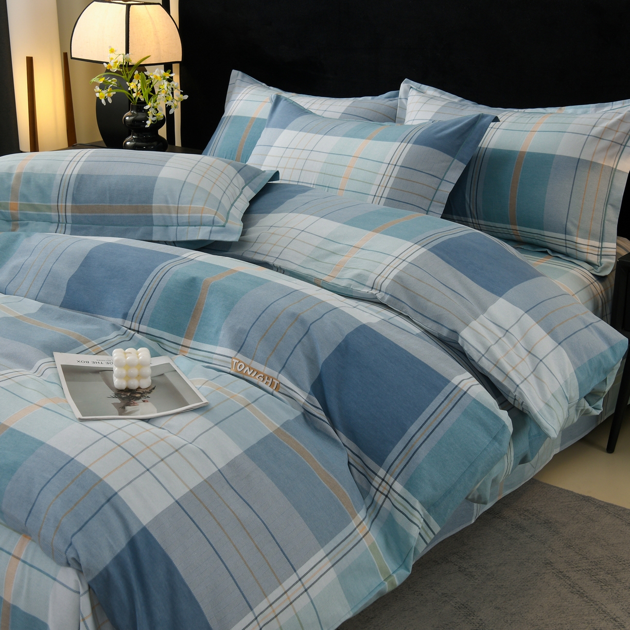 91家纺网 家纺一手货源 找家纺 润淳家居 2025新款百分百全棉磨毛四件套 赛普斯 蓝