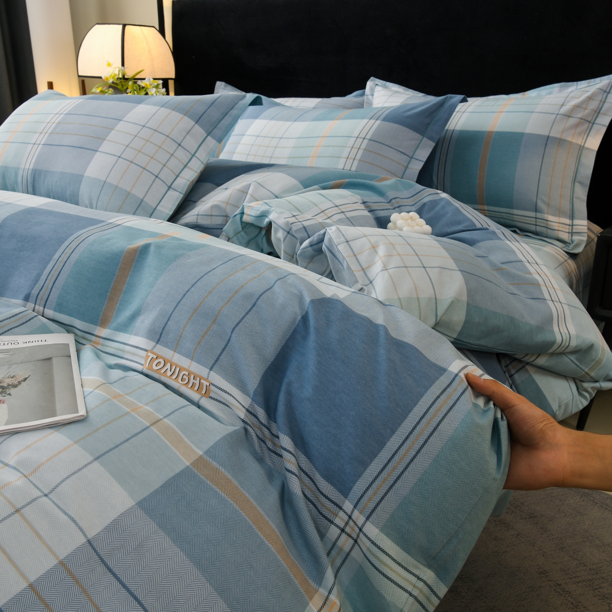 91家纺网 家纺一手货源 找家纺 润淳家居 2025新款百分百全棉磨毛四件套 赛普斯 蓝