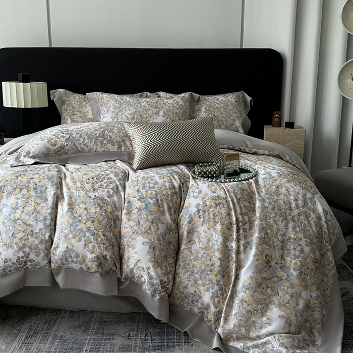 91家纺网 家纺一手货源 找家纺 娇逸家居 2025新款铂金天丝棉磨毛数码印花系列四件套 含茵