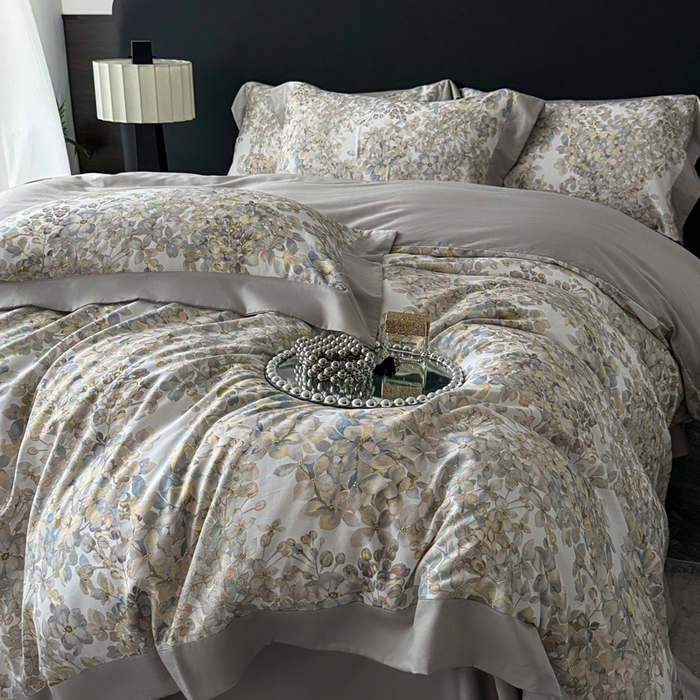 91家纺网 家纺一手货源 找家纺 娇逸家居 2025新款铂金天丝棉磨毛数码印花系列四件套 含茵