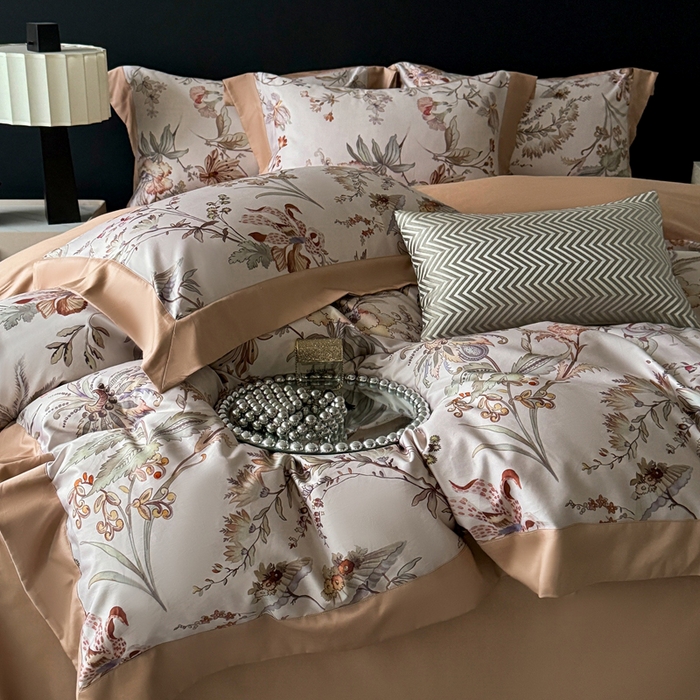 娇逸家居 2025新款铂金天丝棉磨毛数码印花系列四件套 露华浓-红