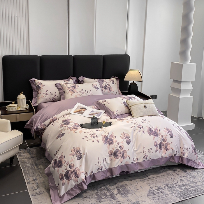 91家纺网 家纺一手货源 找家纺 娇逸家居 2025新款100支新疆长绒棉纯棉数码印花全棉四件套（专版花型） 依恋-紫