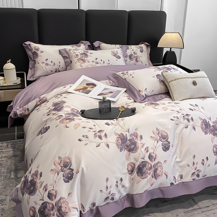 91家纺网 家纺一手货源 找家纺 娇逸家居 2025新款100支新疆长绒棉纯棉数码印花全棉四件套（专版花型） 依恋-紫
