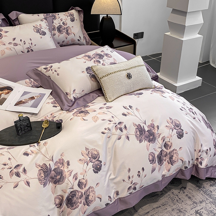 91家纺网 家纺一手货源 找家纺 娇逸家居 2025新款100支新疆长绒棉纯棉数码印花全棉四件套（专版花型） 依恋-紫
