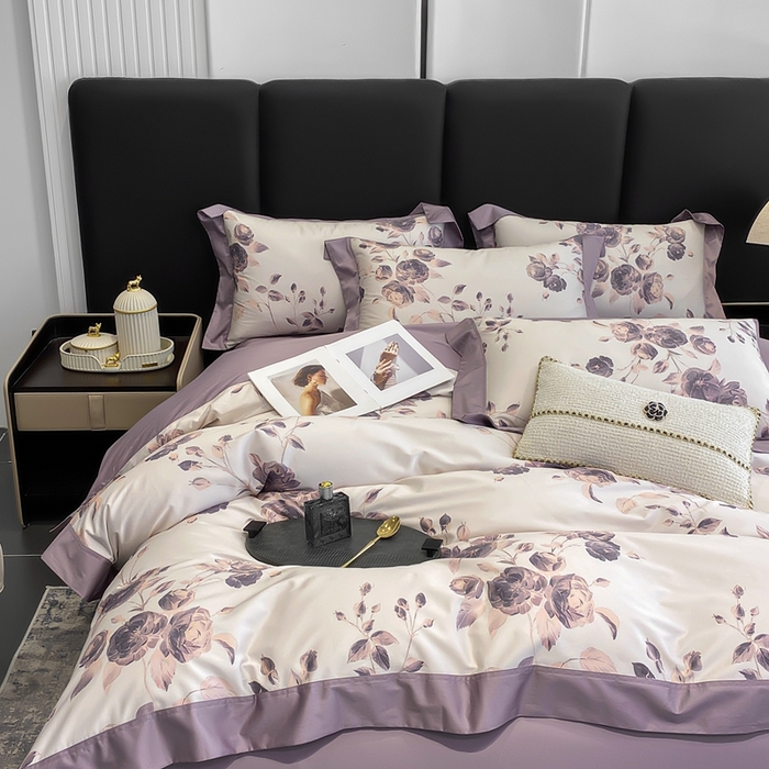 91家纺网 家纺一手货源 找家纺 娇逸家居 2025新款100支新疆长绒棉纯棉数码印花全棉四件套（专版花型） 依恋-紫