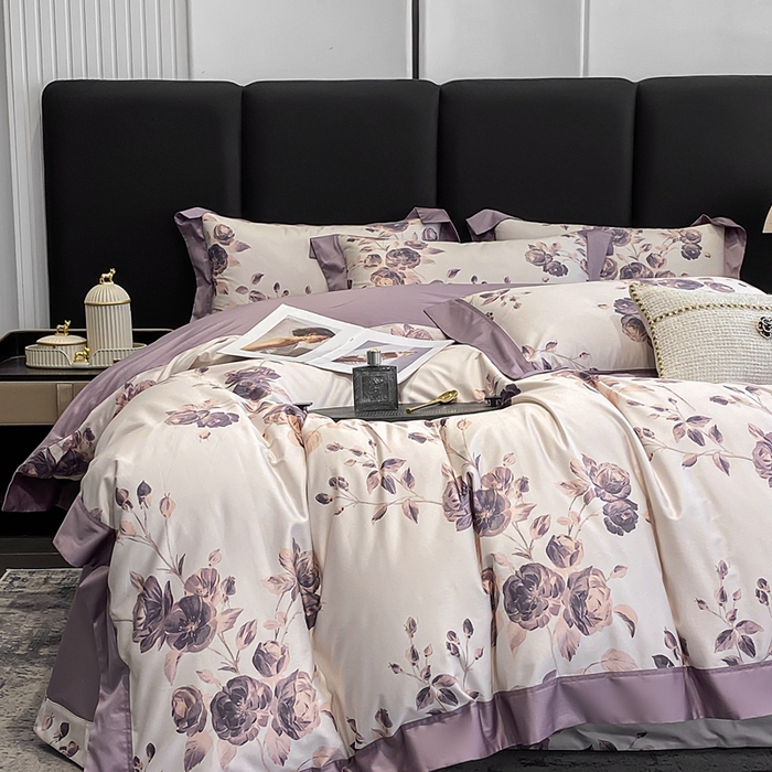 91家纺网 家纺一手货源 找家纺 娇逸家居 2025新款100支新疆长绒棉纯棉数码印花全棉四件套（专版花型） 依恋-紫