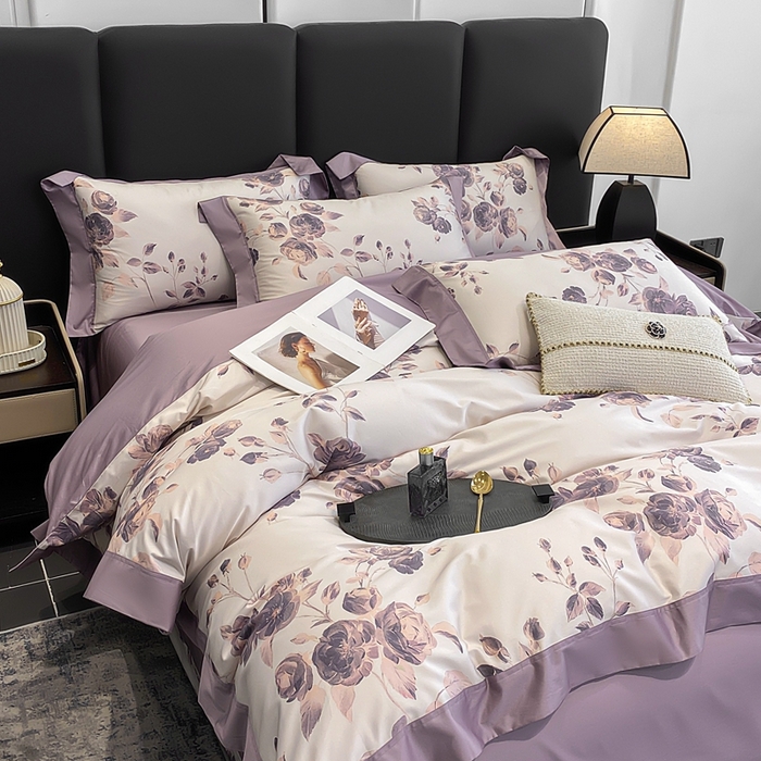 91家纺网 家纺一手货源 找家纺 娇逸家居 2025新款100支新疆长绒棉纯棉数码印花全棉四件套（专版花型） 依恋-紫