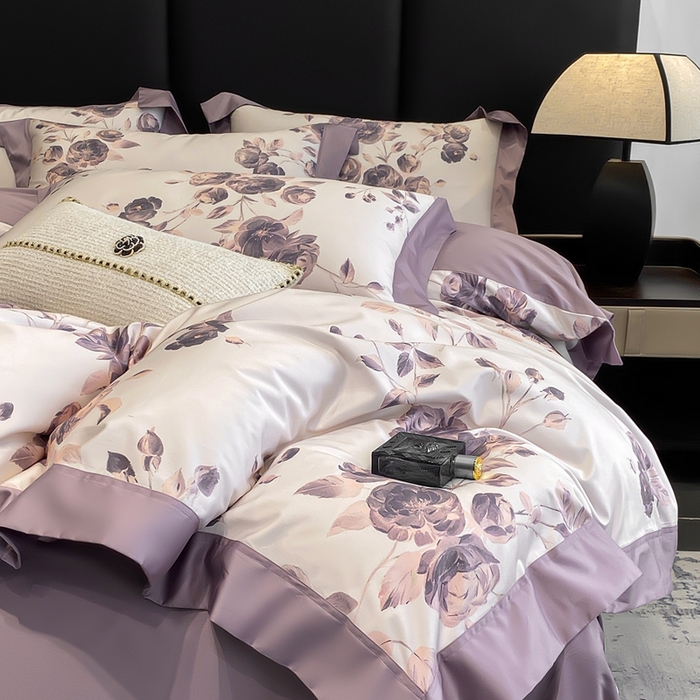 91家纺网 家纺一手货源 找家纺 娇逸家居 2025新款100支新疆长绒棉纯棉数码印花全棉四件套（专版花型） 依恋-紫
