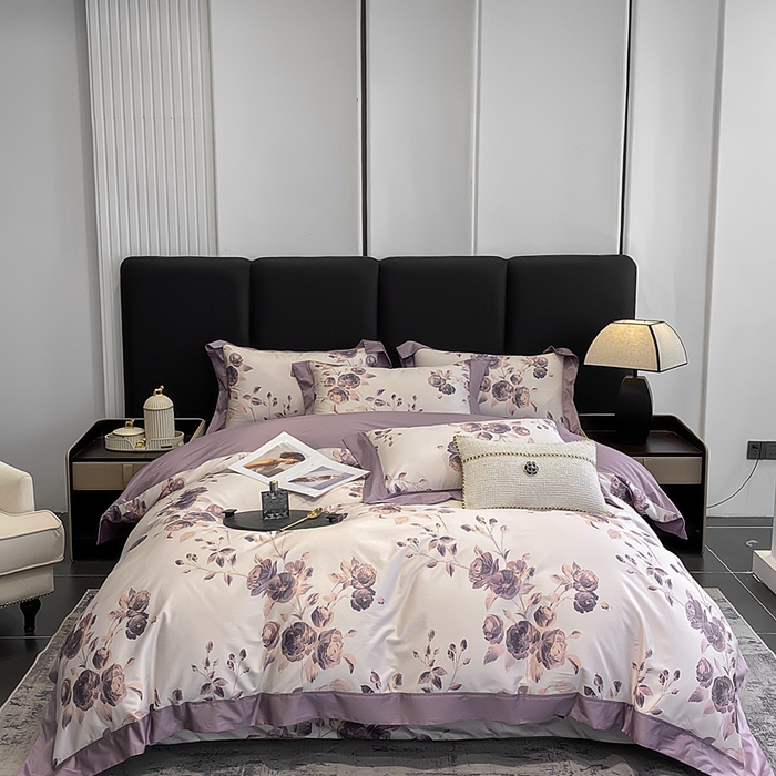 91家纺网 家纺一手货源 找家纺 娇逸家居 2025新款100支新疆长绒棉纯棉数码印花全棉四件套（专版花型） 依恋-紫