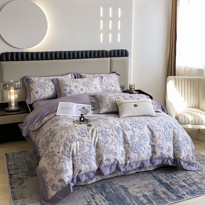 91家纺网 家纺一手货源 找家纺 娇逸家居 2025新款100支新疆长绒棉纯棉数码印花全棉四件套（专版花型） 寒烟