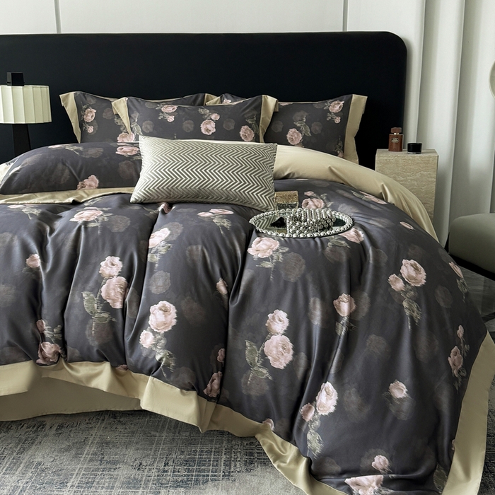 91家纺网 家纺一手货源 找家纺 娇逸家居 2025新款铂金天丝棉磨毛数码印花系列四件套 捻绣