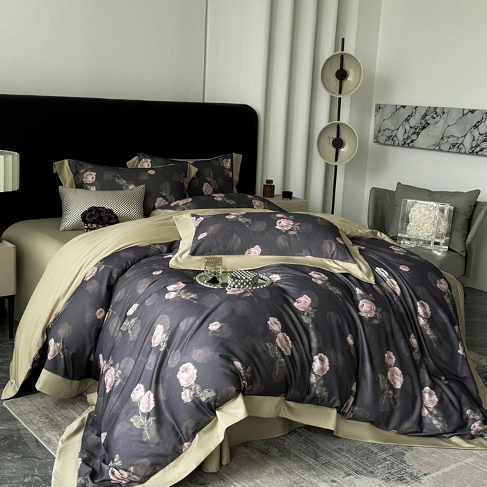 91家纺网 家纺一手货源 找家纺 娇逸家居 2025新款铂金天丝棉磨毛数码印花系列四件套 捻绣