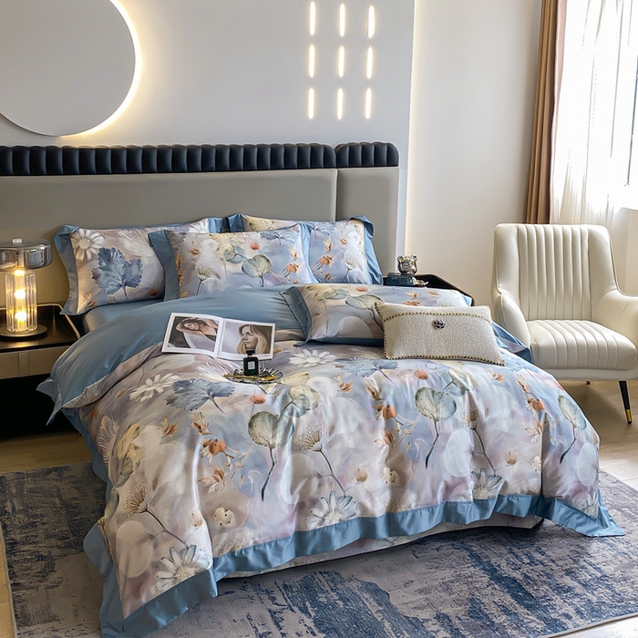 91家纺网 家纺一手货源 找家纺 娇逸家居 2025新款100支新疆长绒棉纯棉数码印花全棉四件套（专版花型） 雾韵