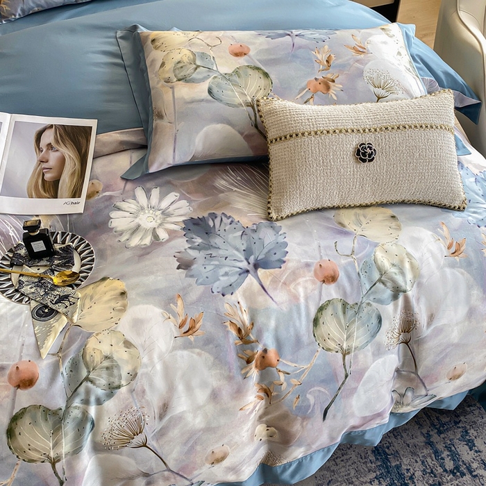 91家纺网 家纺一手货源 找家纺 娇逸家居 2025新款100支新疆长绒棉纯棉数码印花全棉四件套（专版花型） 雾韵