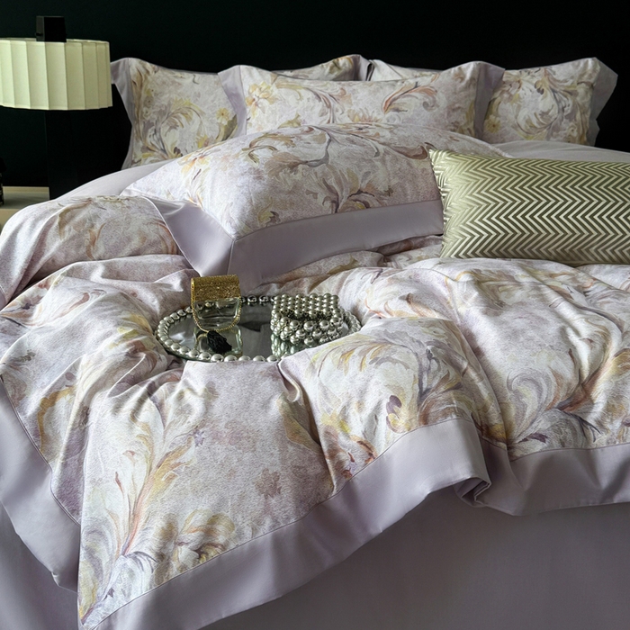 娇逸家居 2025新款铂金天丝棉磨毛数码印花系列四件套 司藤-紫