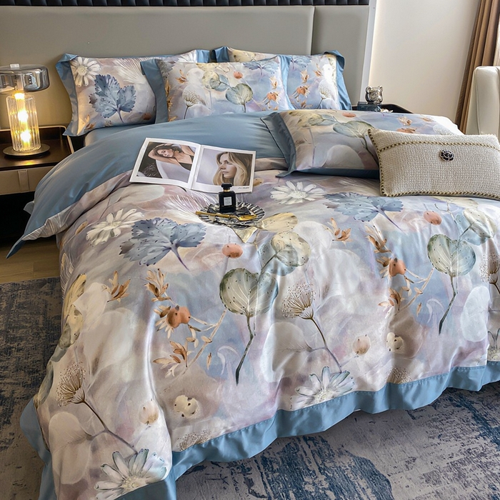 91家纺网 家纺一手货源 找家纺 娇逸家居 2025新款100支新疆长绒棉纯棉数码印花全棉四件套（专版花型） 雾韵